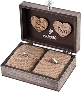 Y&K Homish Wedding Ring Box Unique and Engagement Ring Holder Boxes for Marriage Mr and MRS Decorative Box (Rustic Brown)