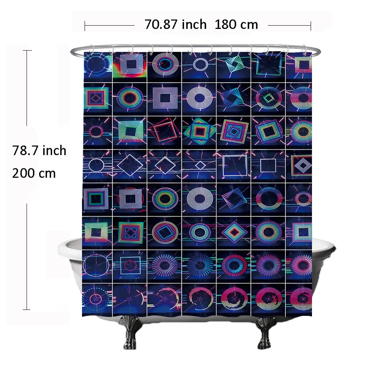 Ulticool Shower Curtain, Digital Print DJ Dance Festival Psychedelic, 180 x 200 cm, Washable, Anti Mould, with 12 Rings - Image 2