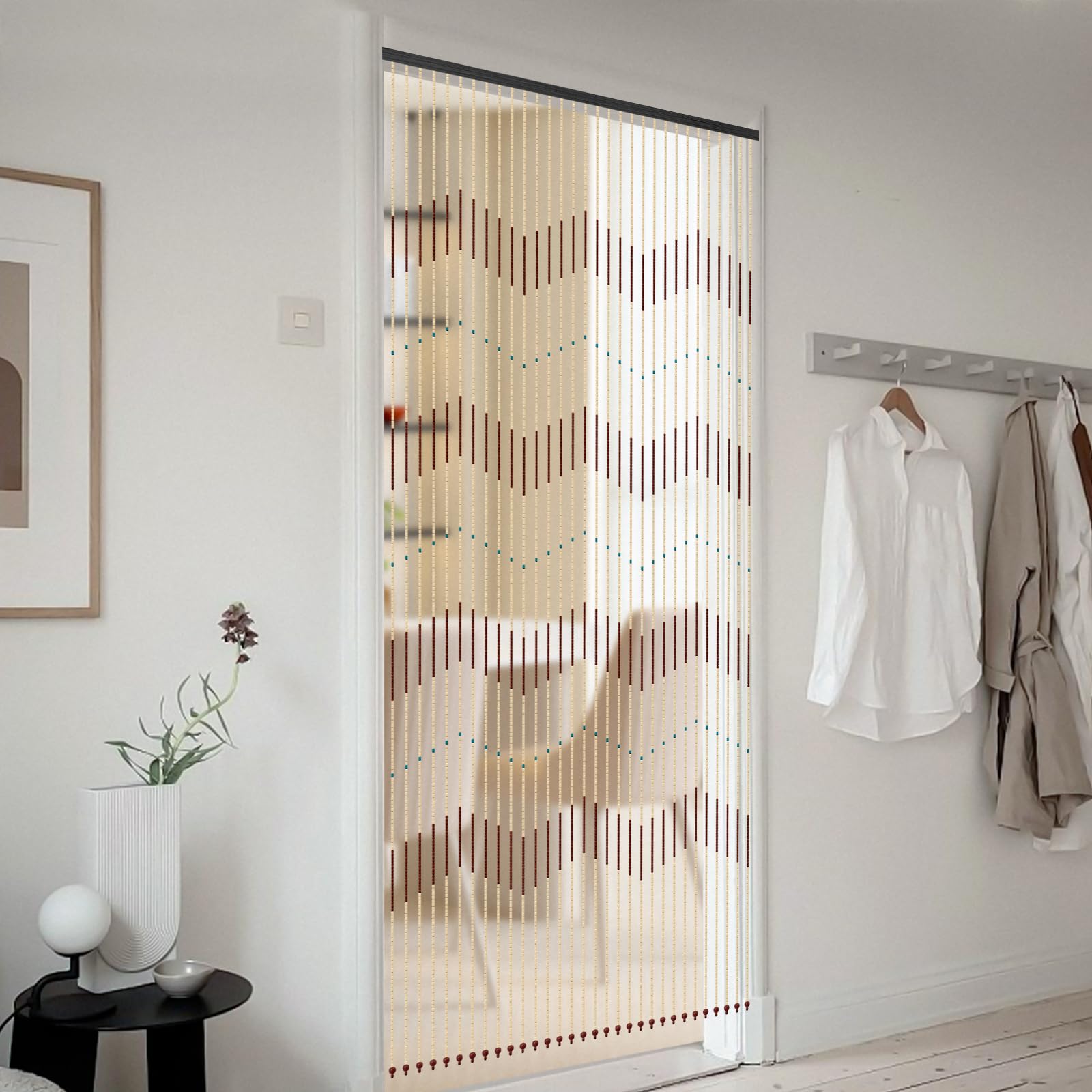 Rideau de porte rétro en perles de bois - 31 lignes - Rideau de perles en bois - Rideau de séparation - Rideau de séparation - 220 x 90 cm