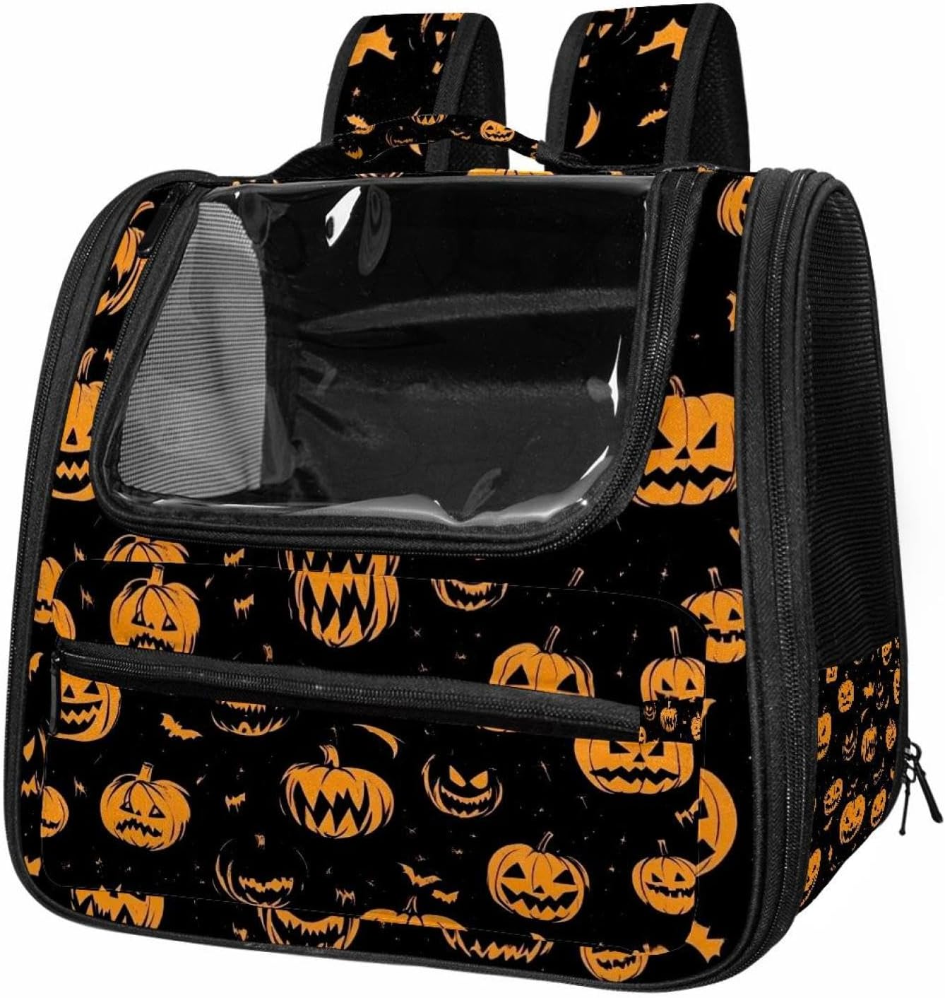 Portable Travel pet Backpack Carrier Hamster Bag Small Dog cat Carrier Breathable Hang Bag, Halloween Pumpkin