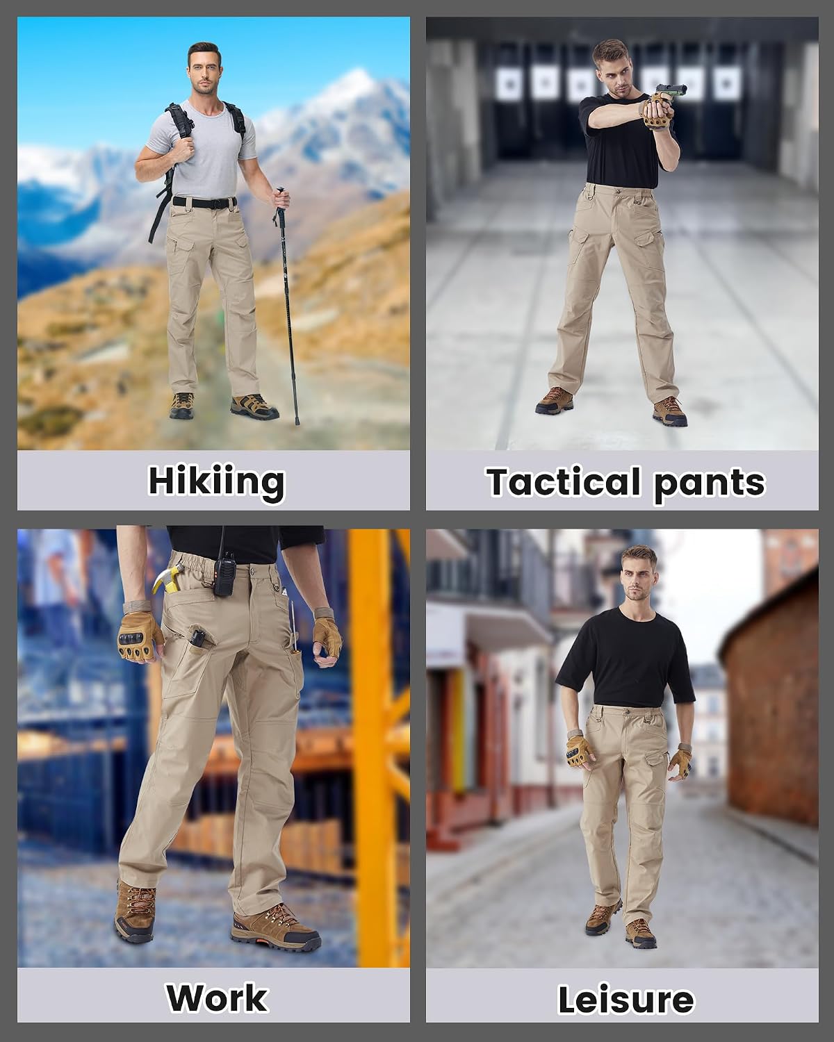 Men's Tactical Cargo Work Pants with Knee Pads, Water Resistant Ripstop Outdoor Hiking Combat Pants 10 Multi-Pockets