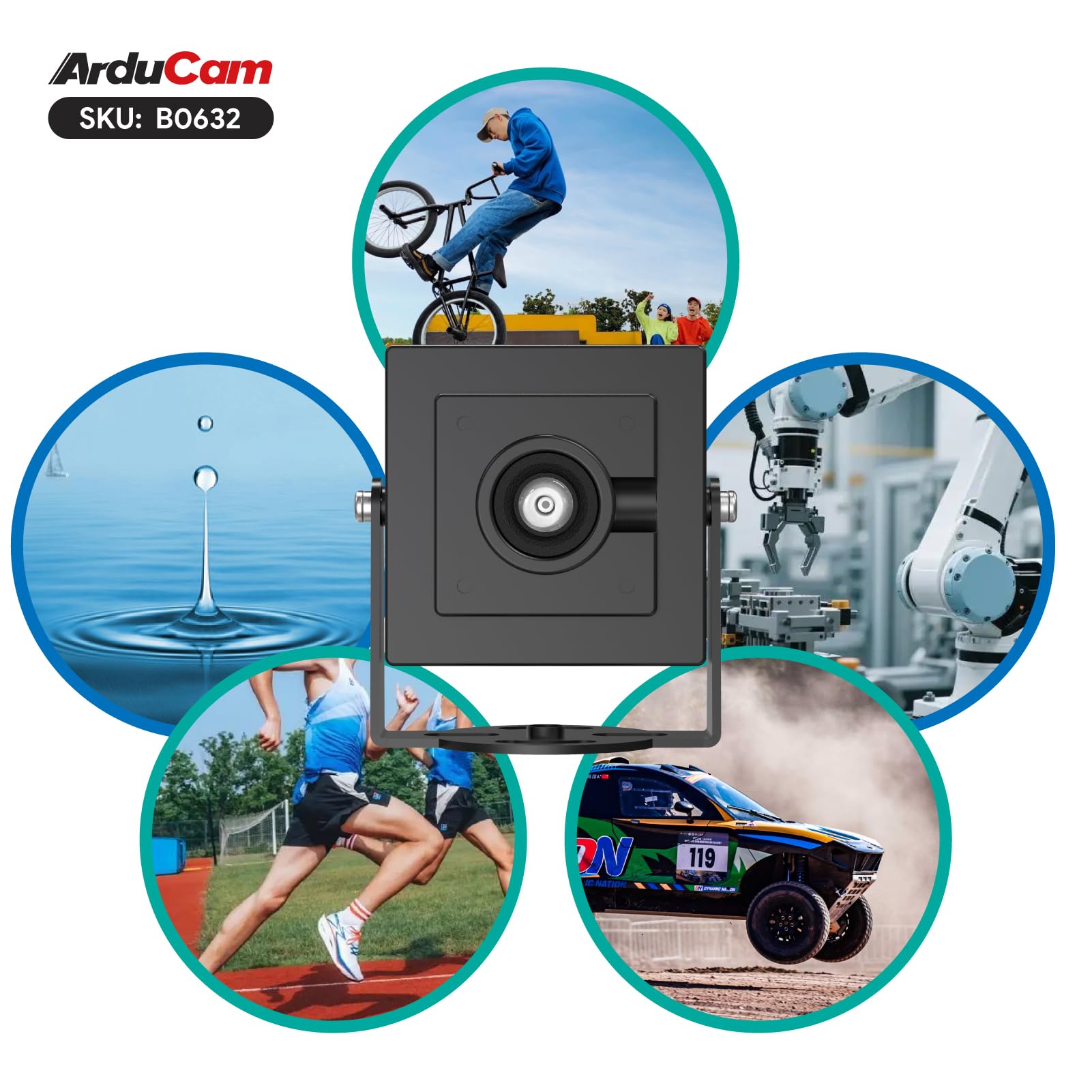 Arducam VGA Global Shutter USB Camera Module, 800 fps @ QQVGA fotocamera ad alta velocità, monocromatico grandangolare UVC Webcam per Windows, Linux OS