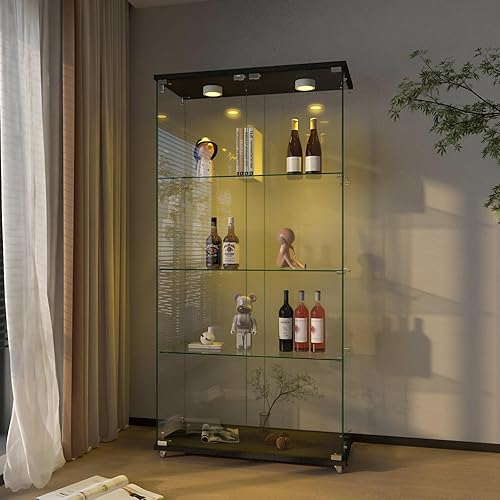 Miniatura 21 de Yoluckea Vitrina de cristal con 3 estantes con 2 puertas, vitrina de cristal transparente para sala de estar, dormitorio, 49.49 x 31.77 x 14.37