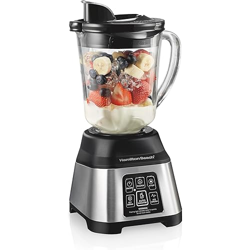 Hamilton Beach Blender for Smoothies with 5 Functions Including Auto Smoothie Cycle, Wave Action System for Ultra Smooth Results, 850 Watts, 40oz BPA Free Glass Jar, Stainless Steel (56208)