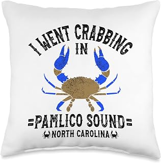 North Carolina Blue Crab Fishing Apparel North Blue Crabbing Pamlico Sound Carolina Crabber Throw Pillow, 16x16, Multicolor