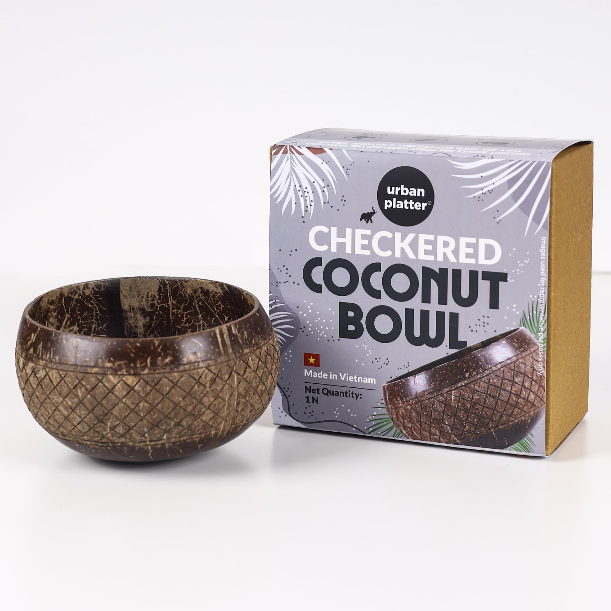 urban platter Checkered Coconut Bowl, 1 Unit (Light Weight | Jumbo Size | Eco-Friendly)-image-19