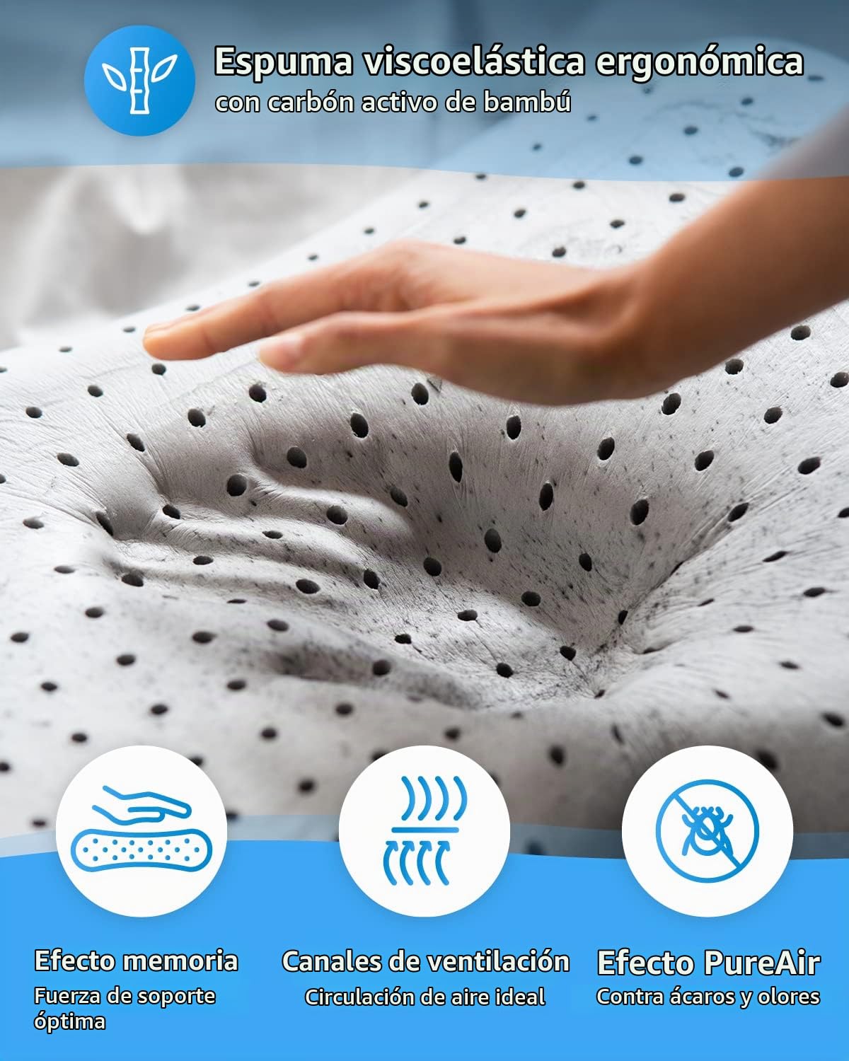 Almohada cervical NuMOON QuickDry de espuma viscoelástica, funda climática de secado rápido, almohada para dormir de lado y boca arriba, almohada ergonómica con hueco para la cabeza, 55 x 40 x 12 cm