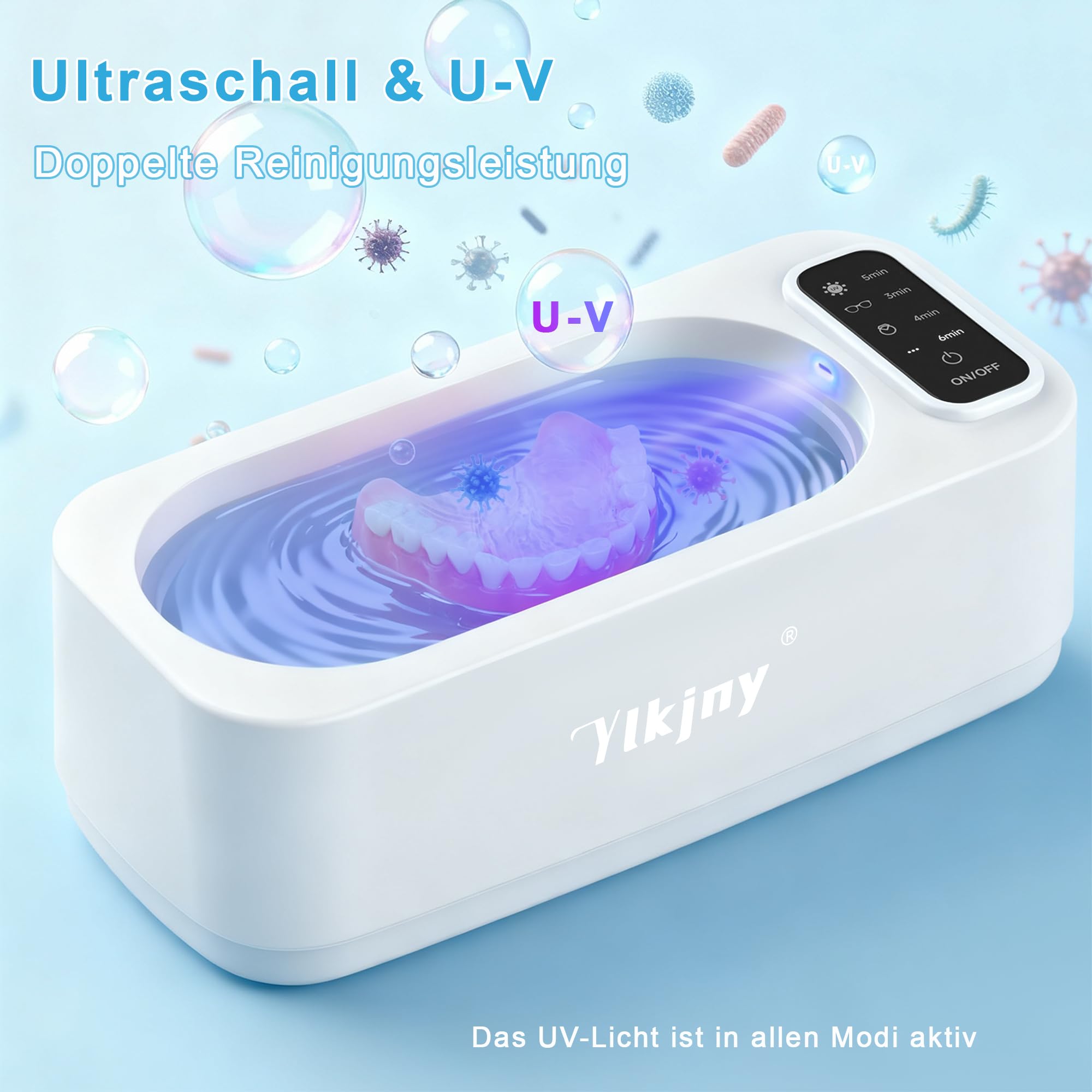 Ultraschallreinigungsgerät, 55KHz UV Brillenreinigungsgerät mit LED-Anzeige, 350ml Ultraschallreiniger, 4 Modi Professionelle Ultrasonic Cleaner für Schmuck, Brillen, Ringen, Zahnspangen, Rasierköpfe