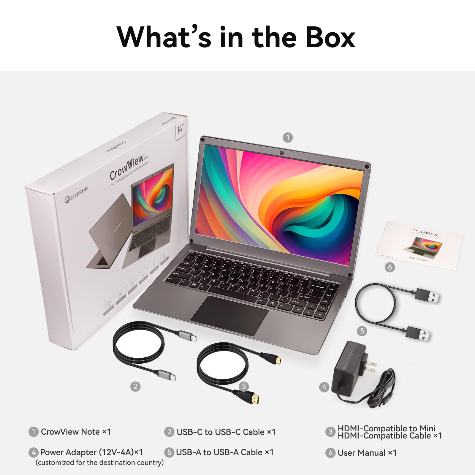 ELECROW 14 Zoll Tragbarer Monitor mit Tastatur, Lapdock 1080P FHD IPS Display mit integriertem Akku, USB-C Externer Monitor Kompatibel mit Raspberry Pi, Smartphone, Mini-PC, Mac, Spielkonsole | 1080P IPS USB C Externe Computermonitore mit eingebautem Akku
