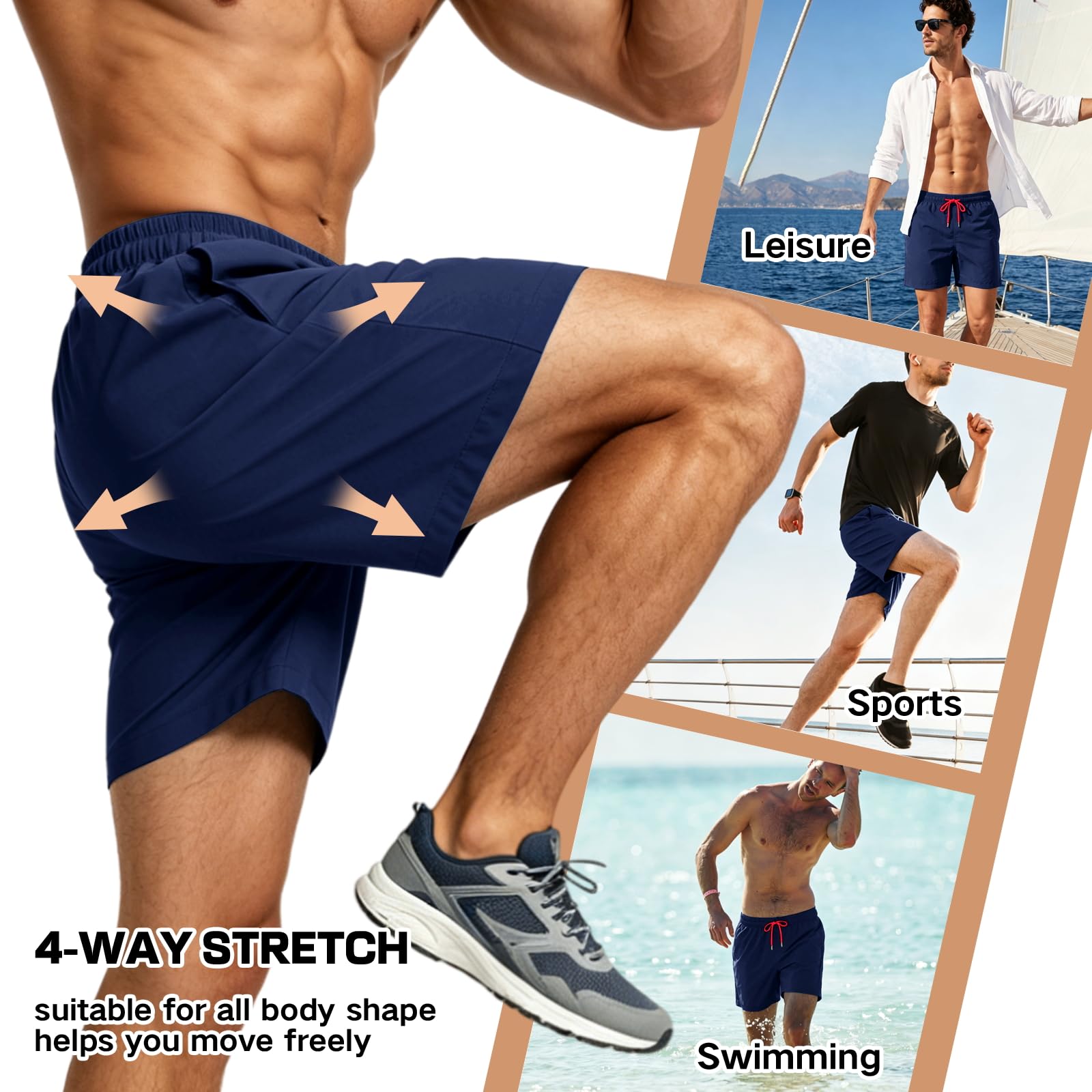 HEOAARG Badehose Herren Badeshorts Lang Mit ReißVerschlusstasche Kurze Hosen Herren Schnelltrocknend Sporthose Kurz Shorts Atmungsaktiv Schwimmhose Mit Meshfutter，Elastisch Tunnelzug