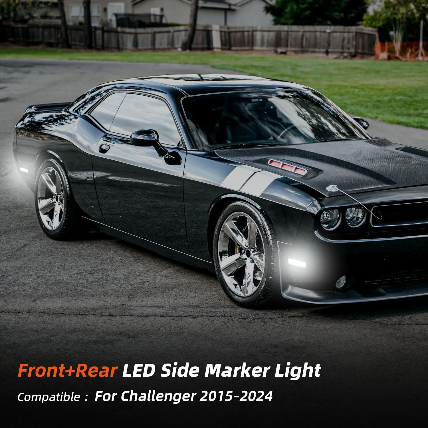 Side Marker Lights Compatible with Challenger 2015 2016 2017 2018 2019 2020 2021 2022 2023 2024 Front Rear Bumper Fender Lights, LED Side Marker Light, Smoked Lens Running Light, 4PCS