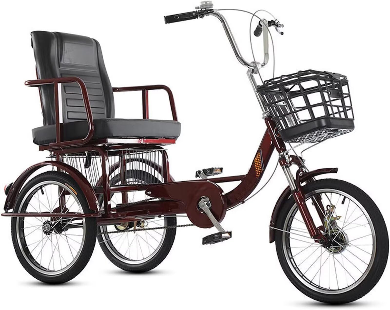 Large Seat Senior Tricycle,3 Wheel Bikes with Front Suspension,Single Rider Trike with Hidden Storage Basket,Dual Brakes,Adjusted Seat,16" Rubber Tire Wheels,Pedal Assist