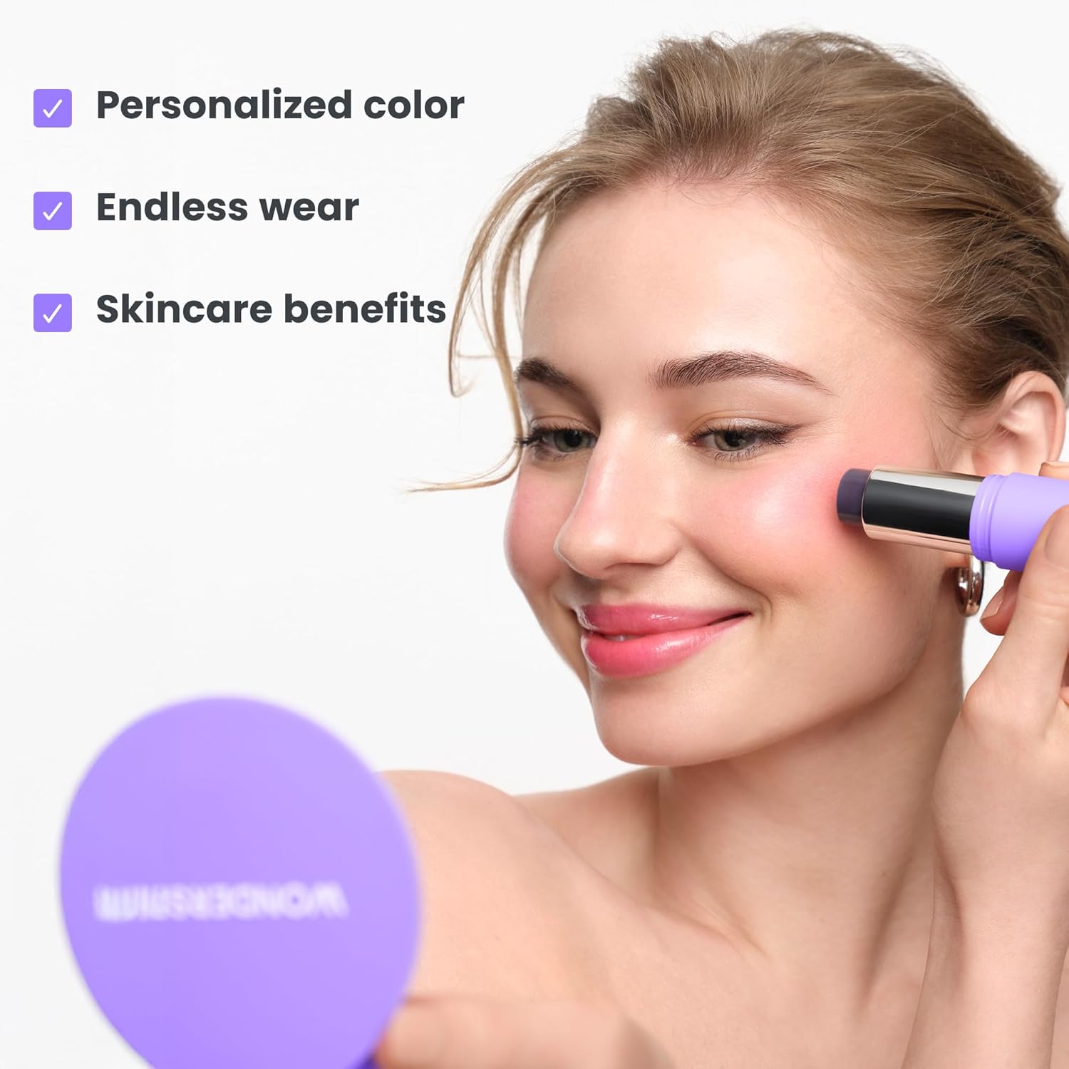 Wonderskin Cream Blush Stick pH-Activated - pHlush Stick Multi-Use, Cream Tint for Cheeks and Lips, Cooling Nourishing Color-Adjusting Makeup - Image 4