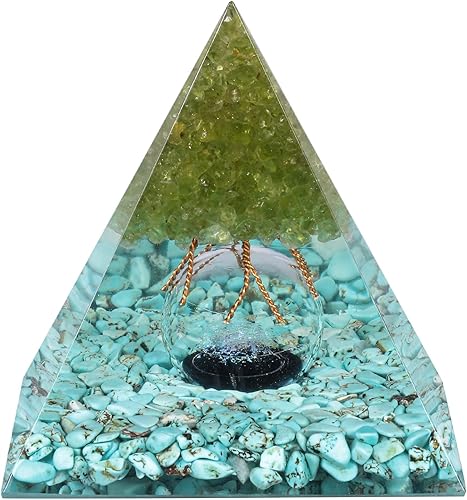 Rockcloud Árbol de la vida pirámide de orgón piedra de cristal con esfera de vidrio para decoración de oficina en casa, generador de energía para