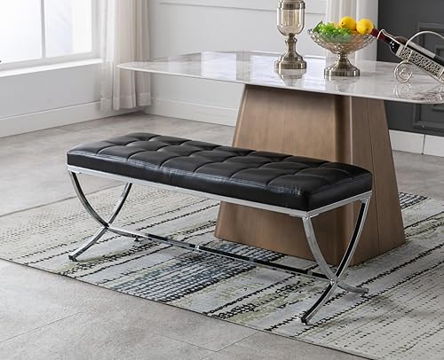 Miniatura 6 de Shunzhi Banco de entrada moderno de piel sintética, banco de comedor tapizado en el extremo de la cama, banco otomano con botones, banco de espera