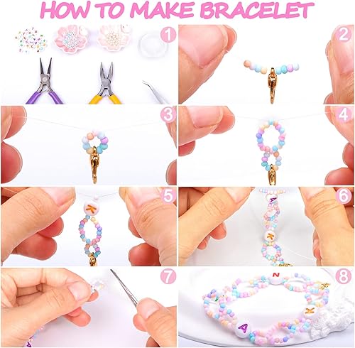 Miniatura 4 de Juego de cuentas de semillas de 0.079 pulgadas, cuentas pequeñas de 24 colores para pulseras, 110 de color caramelo pastel con cuentas de letras del