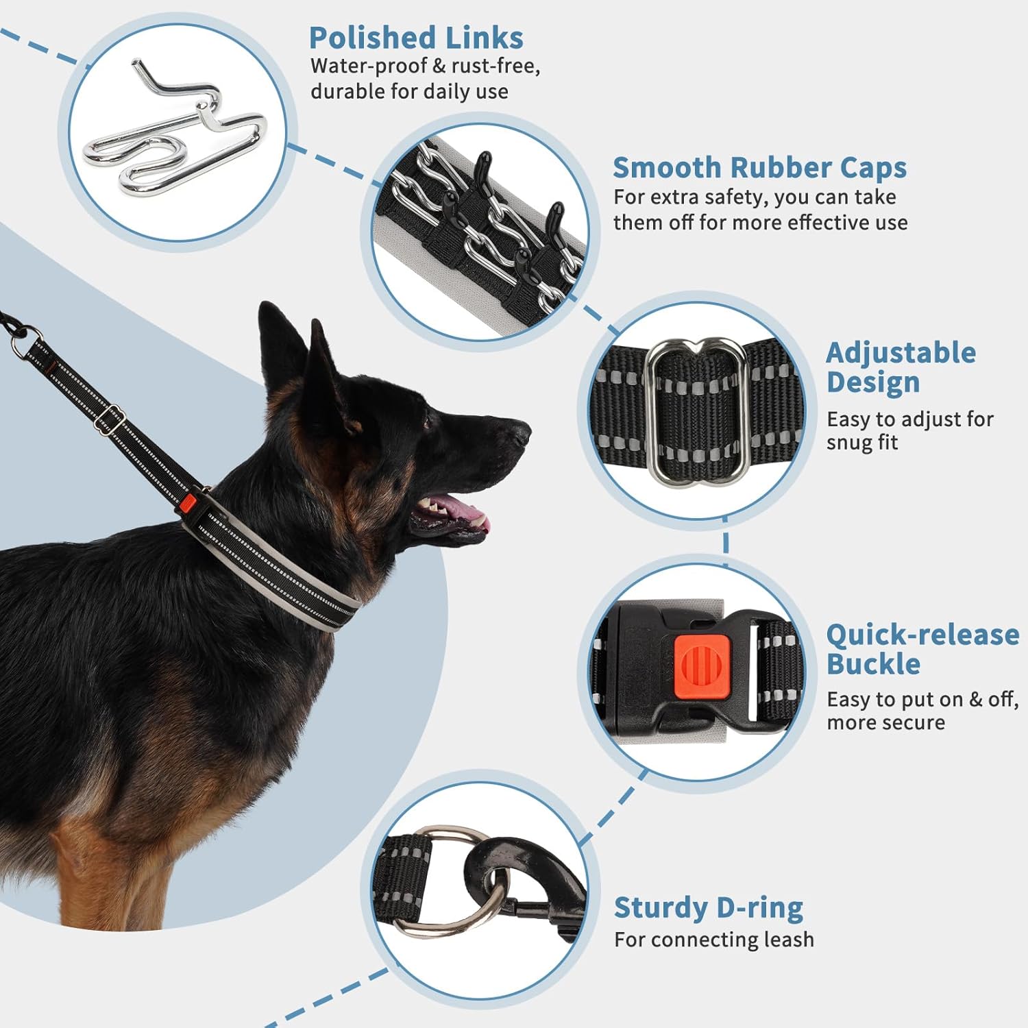 Mayerzon Martingale Dog Collar for Pulling, Patented No Pull Training Walking Collar with Buckle for Medium Large Dogs Bulldog Pitbull German Shepherd, Reflective, Adjustable, Heavy-Duty(M, Black)