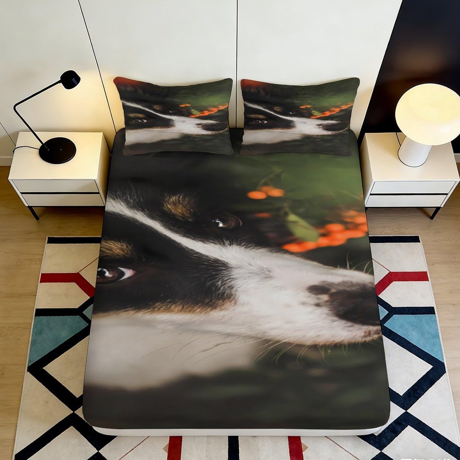Zfldkwgb Style-6 3D Printed Bernese Mountain Dog Fitted Sheet Microfiber Soft Bed Cover Autumn Leaves For Bedroom Guestroom Decor 90X200x25cm