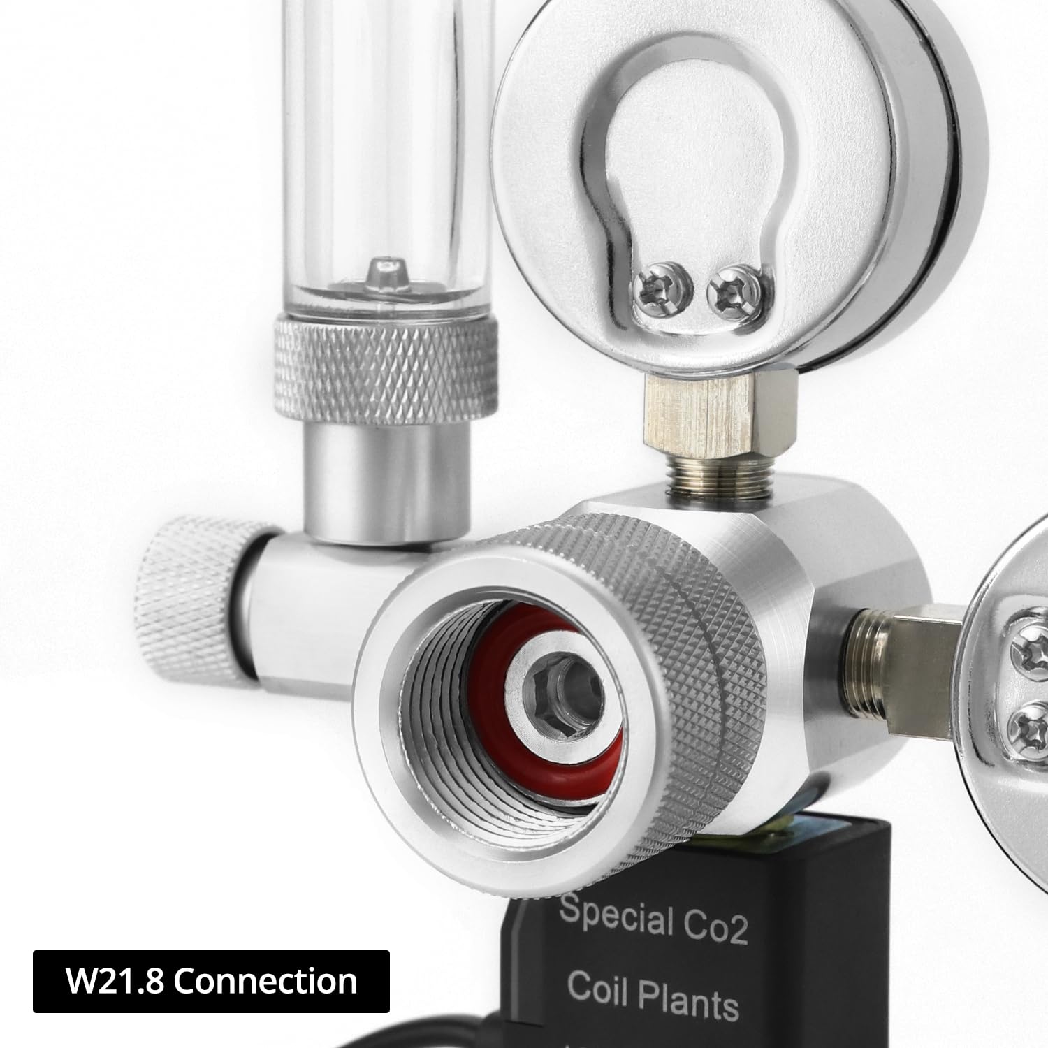 QWORK® Réducteur de Pression CO2 pour Aquarium, Connexion W21.8, Double Manomètre, Compte-Bulles, Clapet Anti-Retour et Électrovanne 12 V