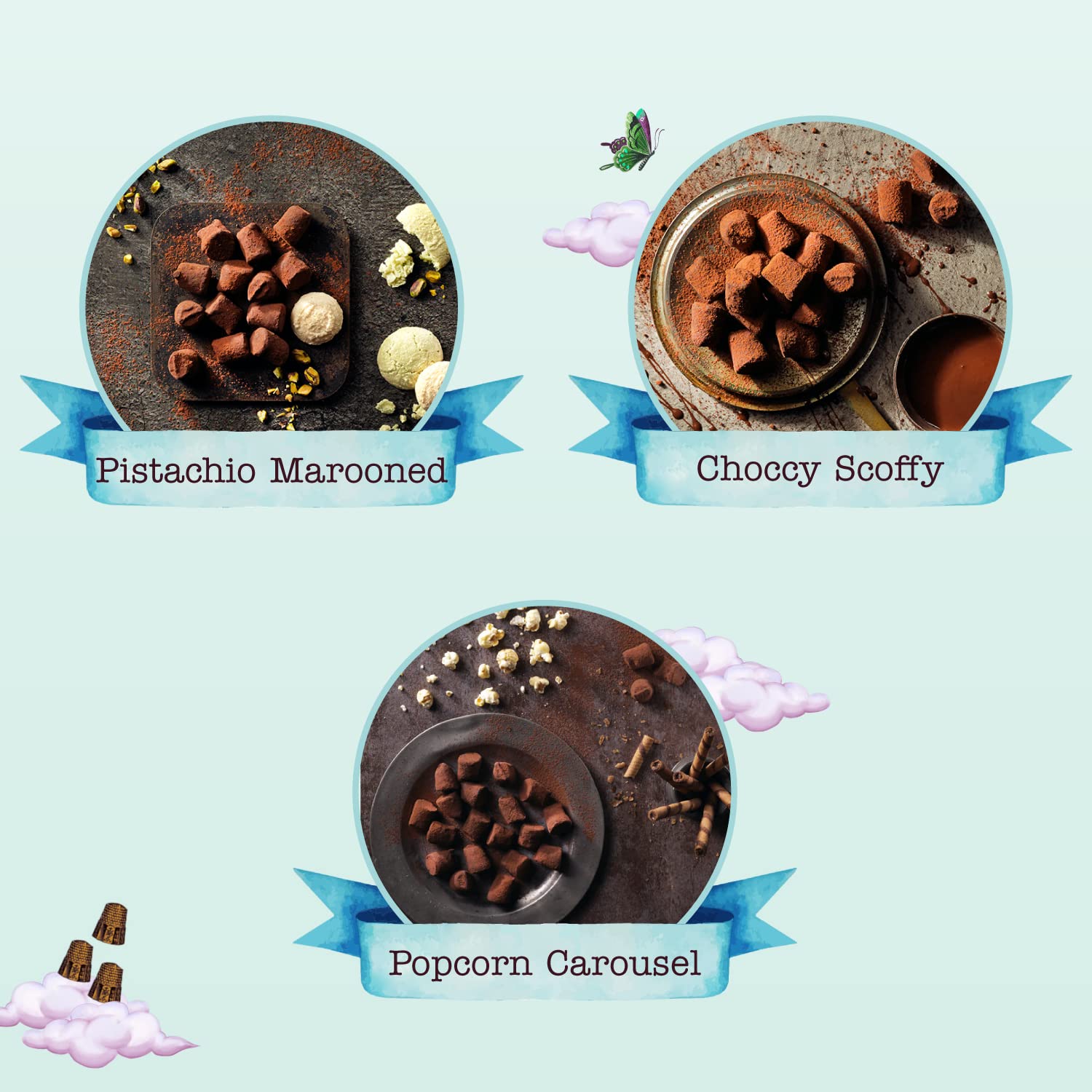 Monty Bojangles Gift Wrapped Truffle Gift Box | 6 Flavour Assortment of Chocolate Cocoa Dusted Truffles for Sharing, 9.3oz