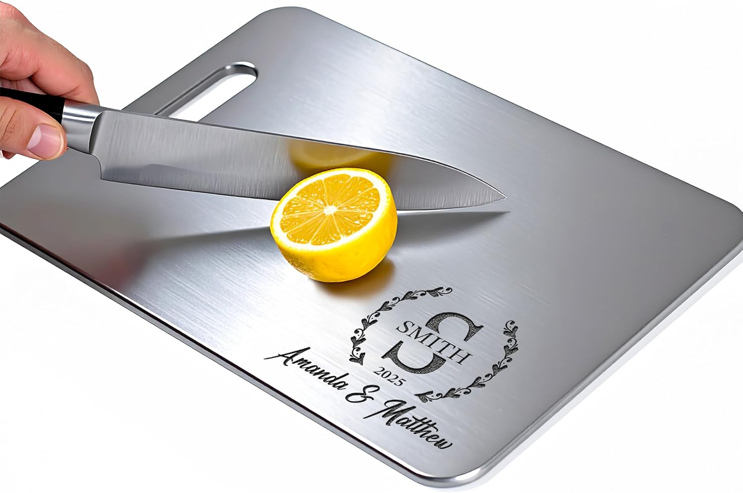 Personalized Titanium Cutting Board for Kitchen, 100% Pure Titanium and Stainless Steel, Double-Sided Cutting Boards, Custom Engraved Gift for Valentine's Day, Housewarming, Wedding, Anniversary