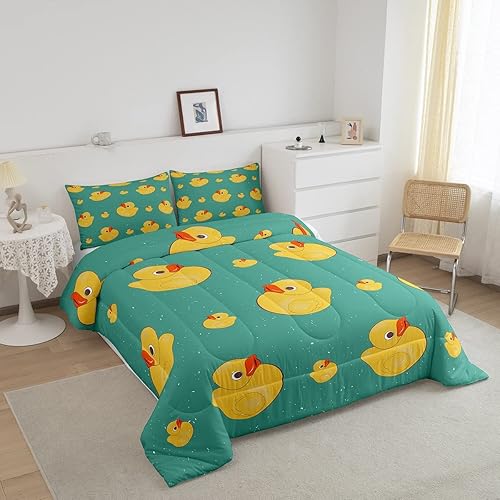 Miniatura 2 de Juego de edredón de dibujos animados para niños y niñas, juego de ropa de cama de patos amarillos, azules, rojos, tamaño individual, bonito relleno