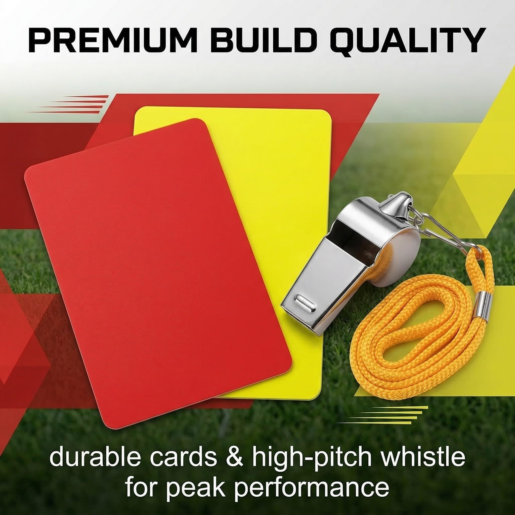 Kit de Árbitro de Fútbol con Tarjetas Roja/Amarilla y Silbato de Metal, Accesorios Árbitro para Deportes Escolares y Competiciones, Tarjetas con Cordón de Cuello
