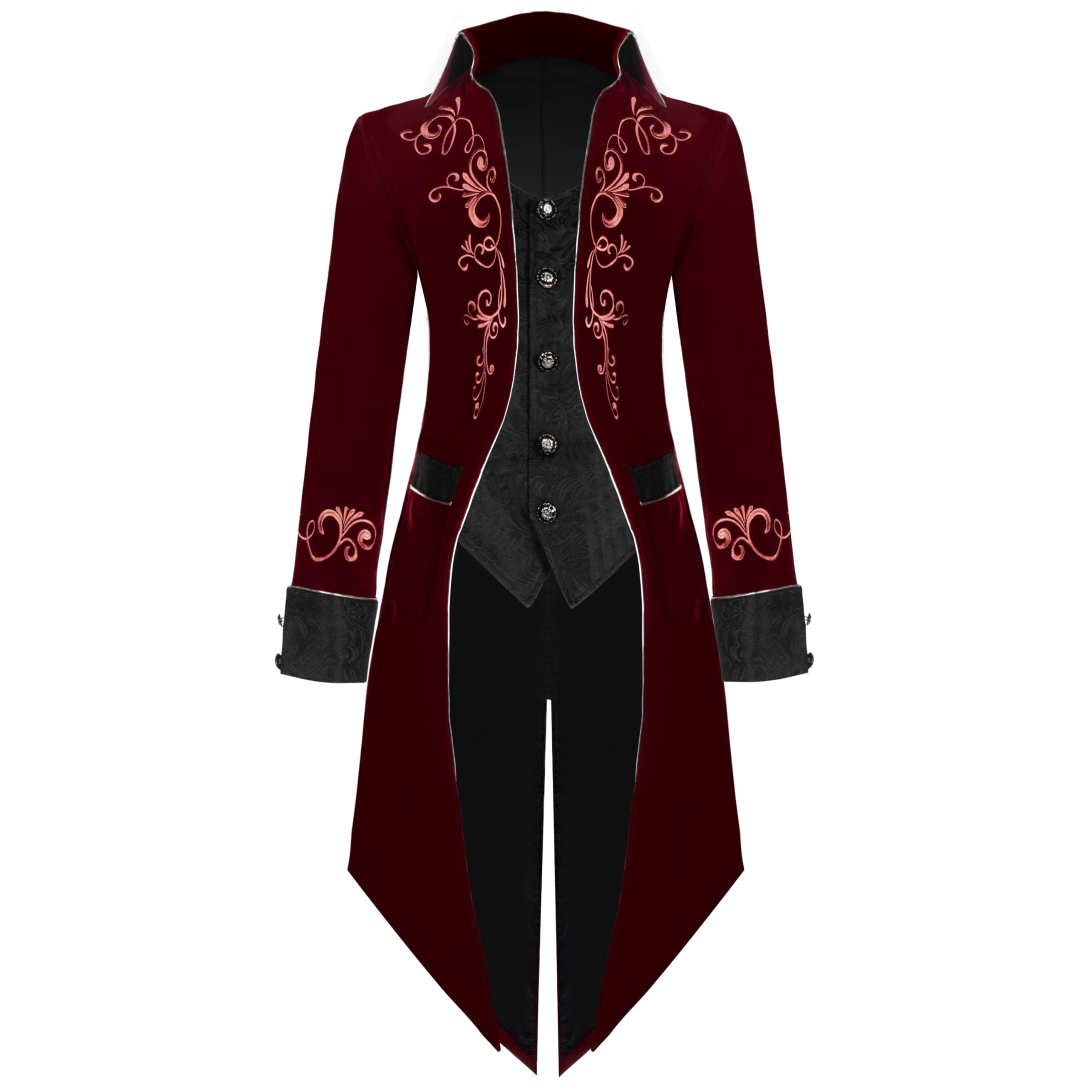 Spooktacular Creations Men Medieval Steampunk Tailcoat for Halloween Costume Men, Wine Red Steampunk Costume