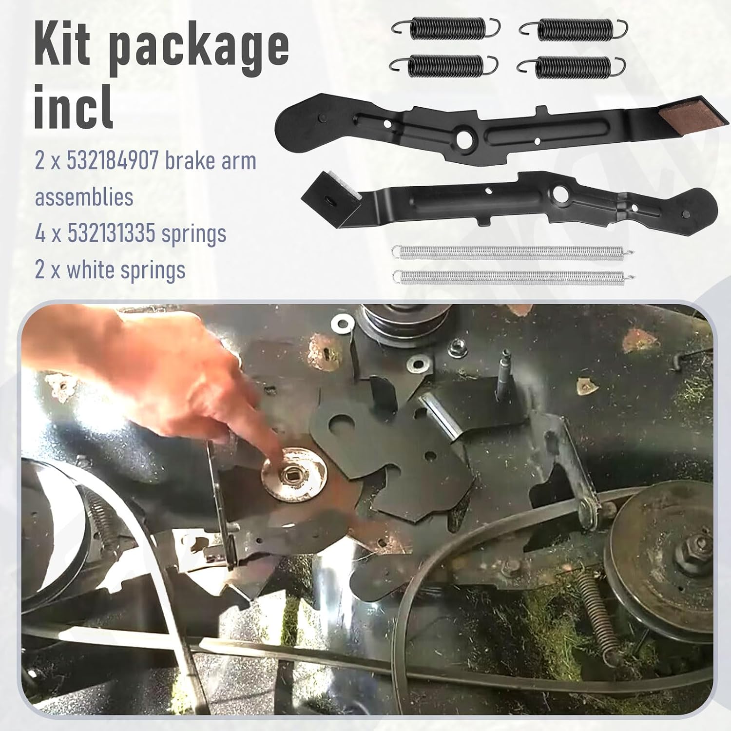 Fennoral 2Pk 532184907 184907 Brake Arm Assembly with 131335 Springs for Husqvarna Craftsman Lawn Tractors 532157388, 131845