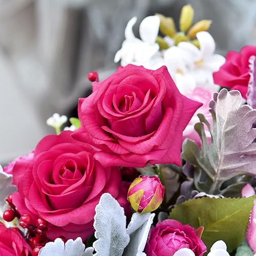 Miniatura 44 de FiveSeasonStuff 12 tallos de flores artificiales, rosas de seda de tacto real para decoración de bodas, ramos de novia, centros de mesa, fiestas y 9