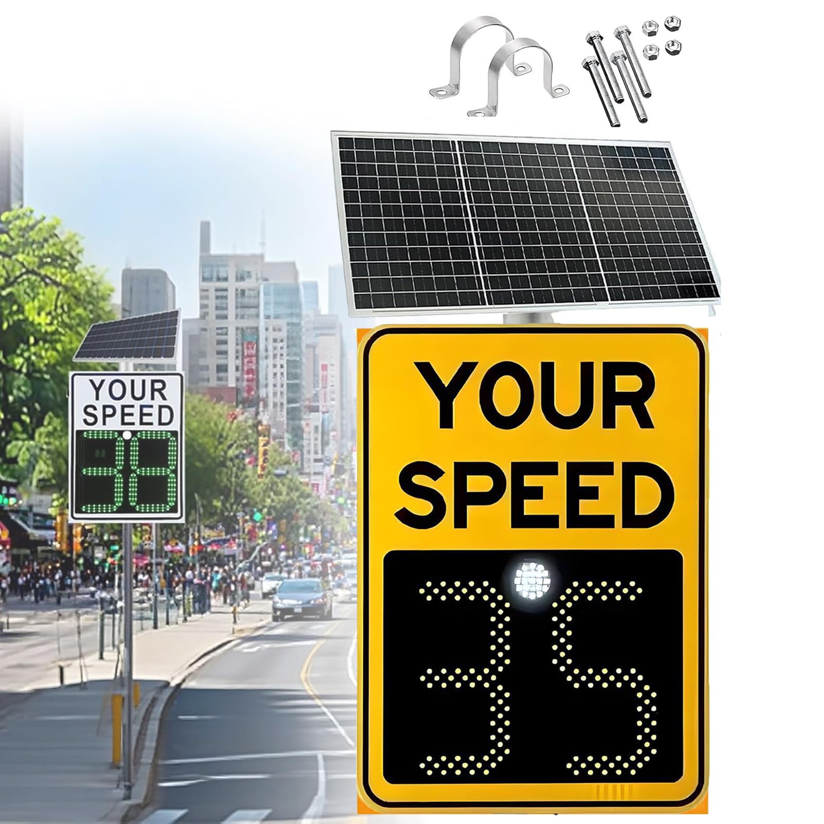 SeñAl De LíMite De Velocidad Con Radar Y EnergíA Solar, Detector De Velocidad Para Vecindarios, Indicador De Velocidad Resistente A La Intemperie Para Alertas De TráFico En Exteriores Yellow-20''×27''