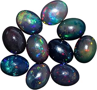 AURA GEMS Natural Black Opal Oval Shape-Ethiopian Opal Gemstone Wholesale Lot-Healing Crystals-DIY Jewelry Making Bulk Gemstone Deal (2 Piece Pack Of, Oval Cabochon, 8x6x4mm)