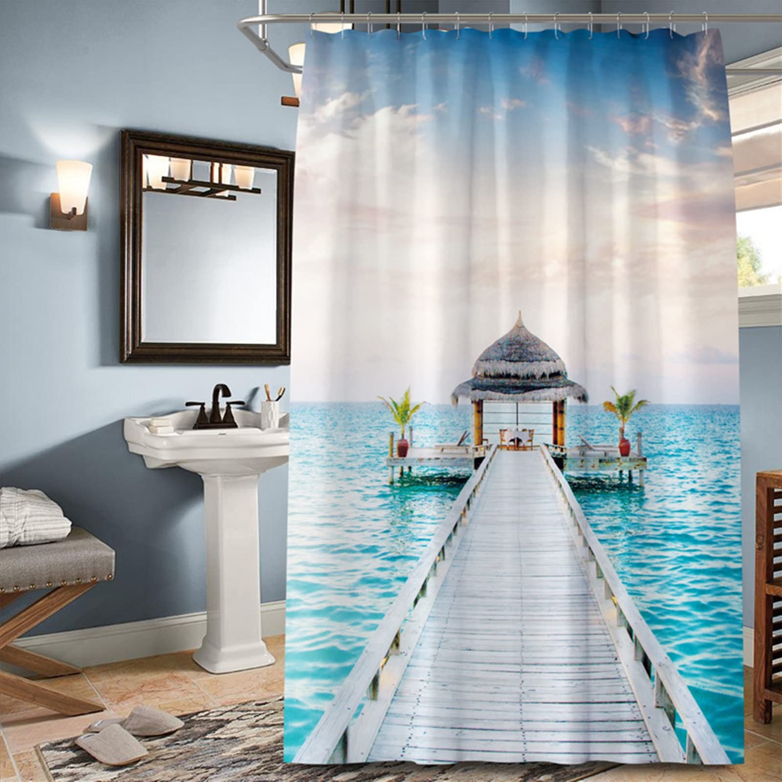 Rideau douche océan KnSam salle de bain polyester 180x180cm bleu