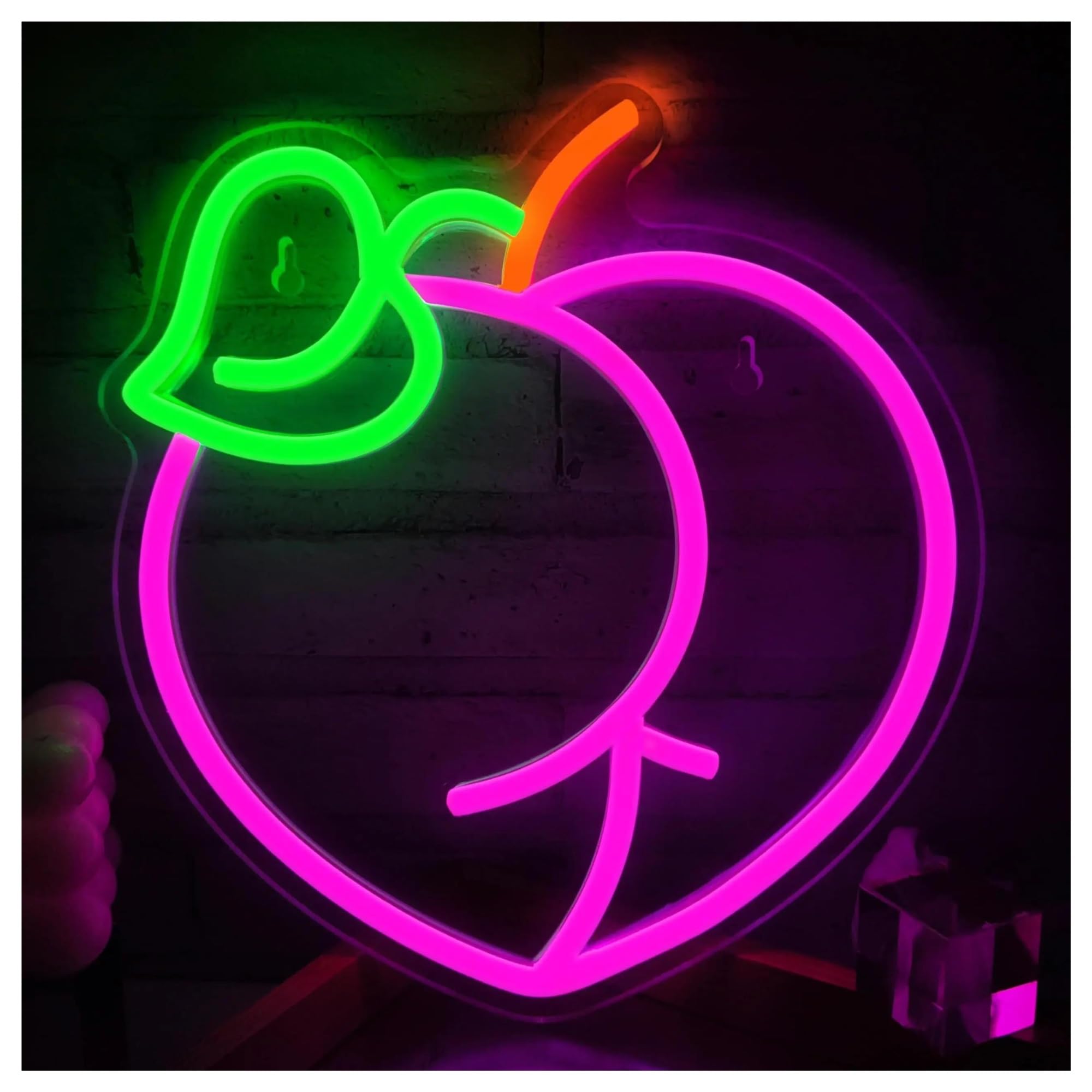 LEMST Sign Lamp Peach Neon, Suitable for Dessert Shops, Bedrooms, Living Rooms, USB Powered, Dimmable 23x24.5cm