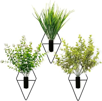 Wall Planters with Artificial Plants, 3 Pcs, Hanging Vases Wall Flower Vases for Boho Home Decor, Hanging Planters, Wall Planters for Indoor Plants Holder Modern Wall Art