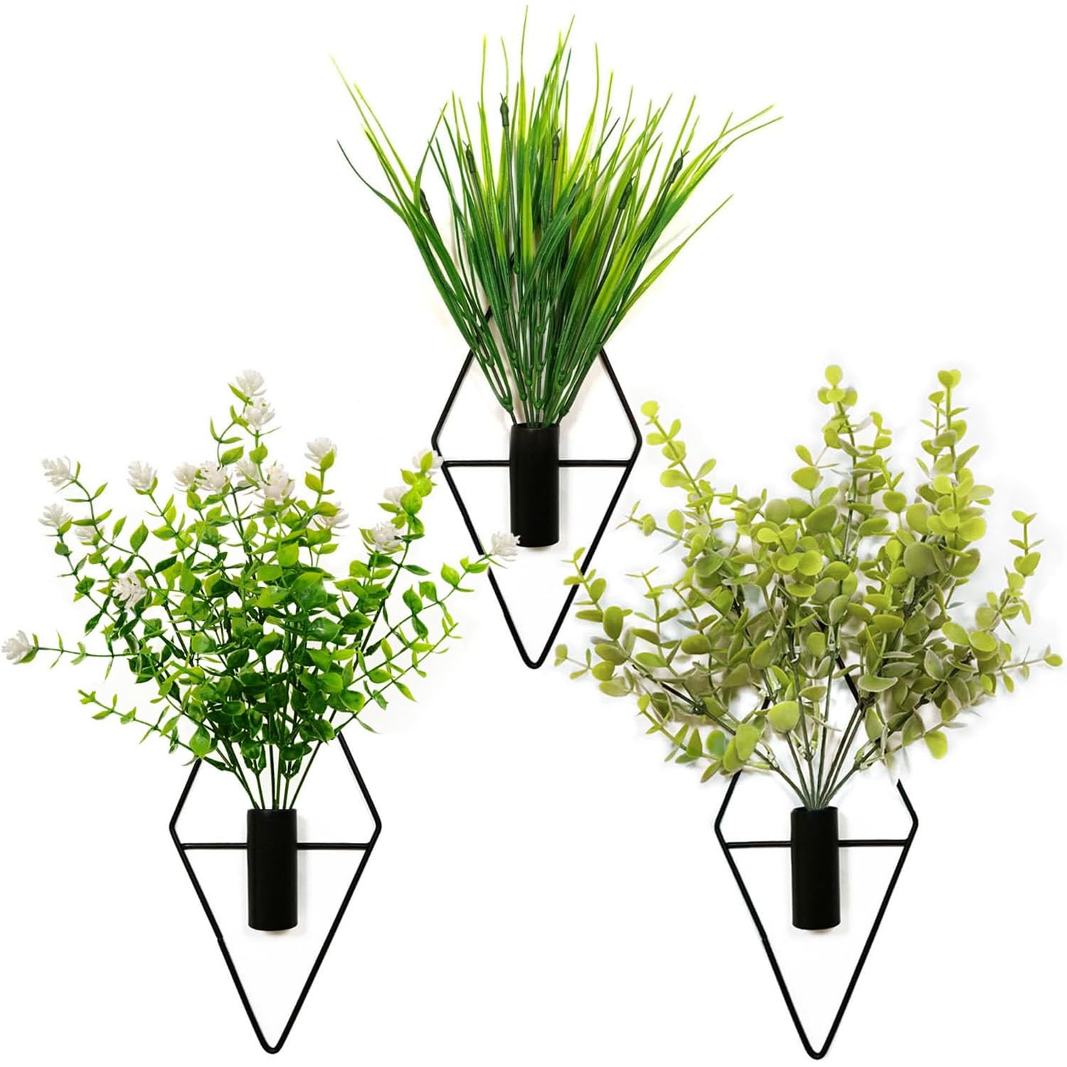 3 Vasi Da Parete In Ferro Con Piante Artificiali – Decorazione Boema Per Interni, Soggiorno, Cucina, Ufficio - 3