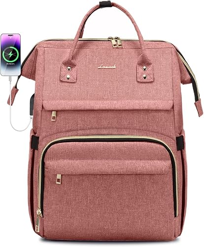 Mochila para computadora portátil para mujer, de moda, para viaje, con puerto USB, Rosado claro), TY146911