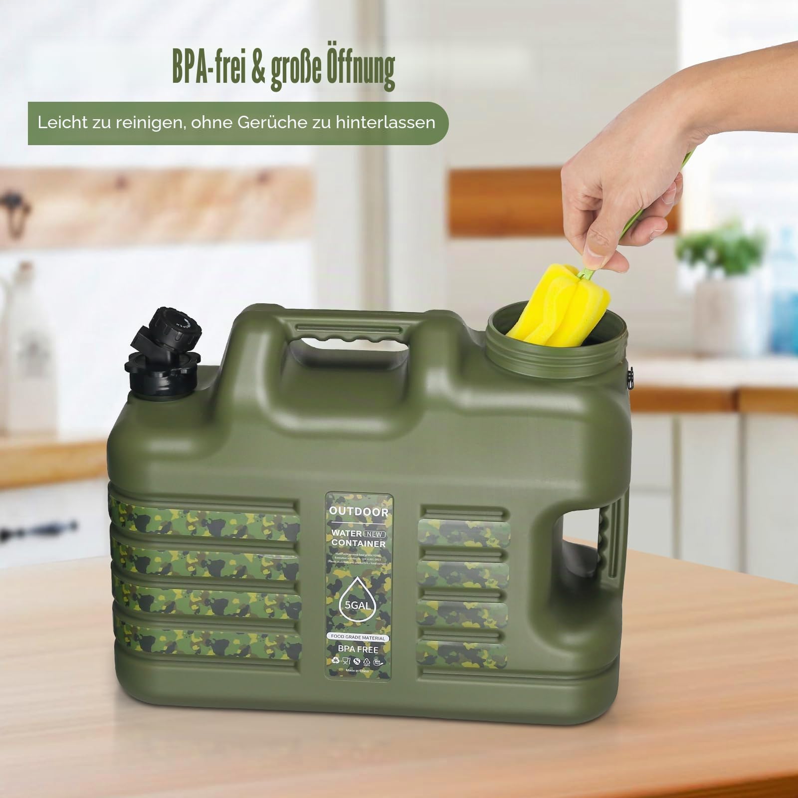 ASIEIT Wasserkanister mit Hahn 18.5L, Camping Wasserkanister, BPA-frei Tragbarer Mehrzweck Kanister Wassertank, Wassertank Camping mit Griffen, Auslaufsicher kanister, für Notfälle, Outdoor