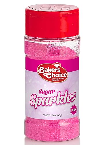 Bakers Choice - Gránulos brillantes de azúcar rosa para aderezos de helado, chispas de azúcar rosa para hornear, sin lácteos, Kosher de 3 onzas