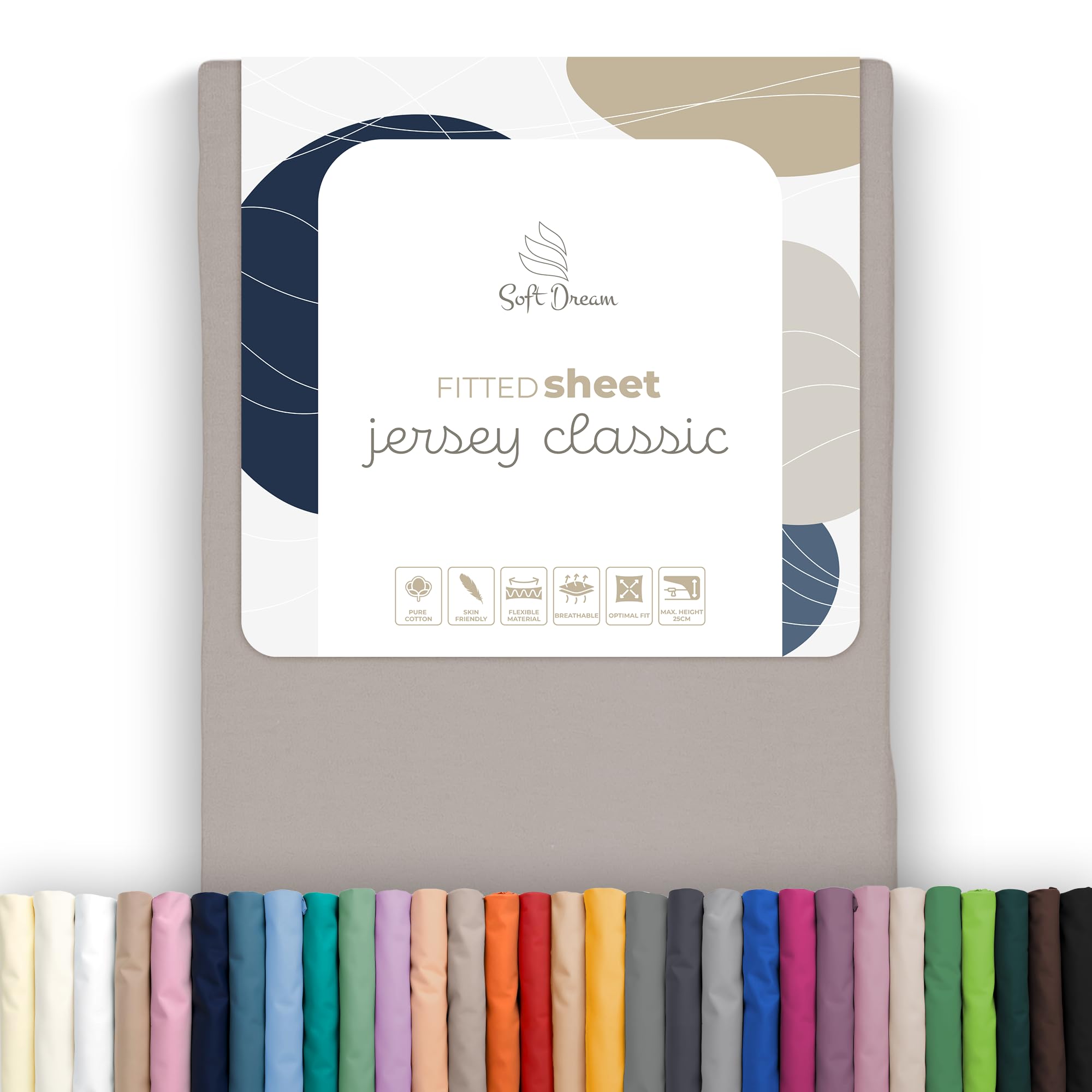 Soft Dream Fitted Sheet 220 x 200 cm 100% Cotton Jersey - Elasticated Edge, 30 cm Bridge I for Mattresses up to 25 cm Height I Oeko-Tex Standard 100, Made in EU - Taupe