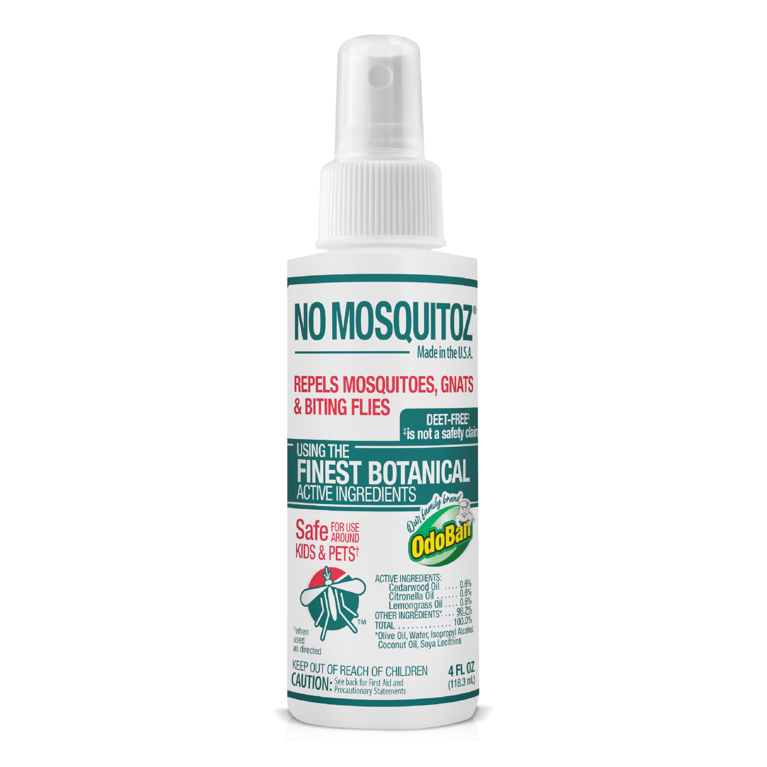 No Mosquitoz Botanical Insect Repellent, DEET-Free, Made with Natural Essential Oils, Non-Greasy Formula, Made in The USA, Woodsy Scent, 4 Ounce Spray Bottle