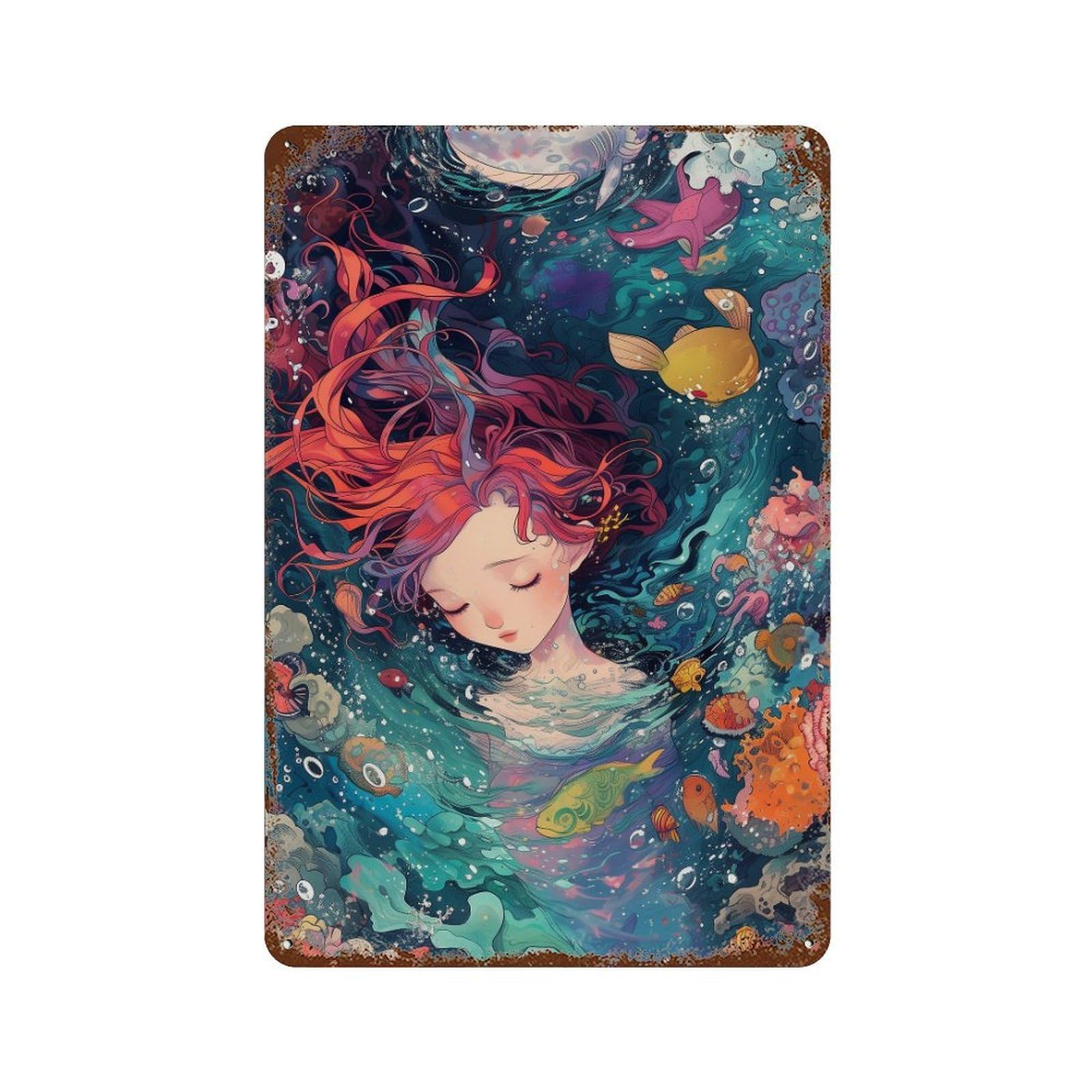 Decorative Tin Sign with Mermaid Dream Ocean Fantasy Design 11.8"x7.9", for Basement, Hobby Room And Garage Decor, Farmhouse Wall Decor