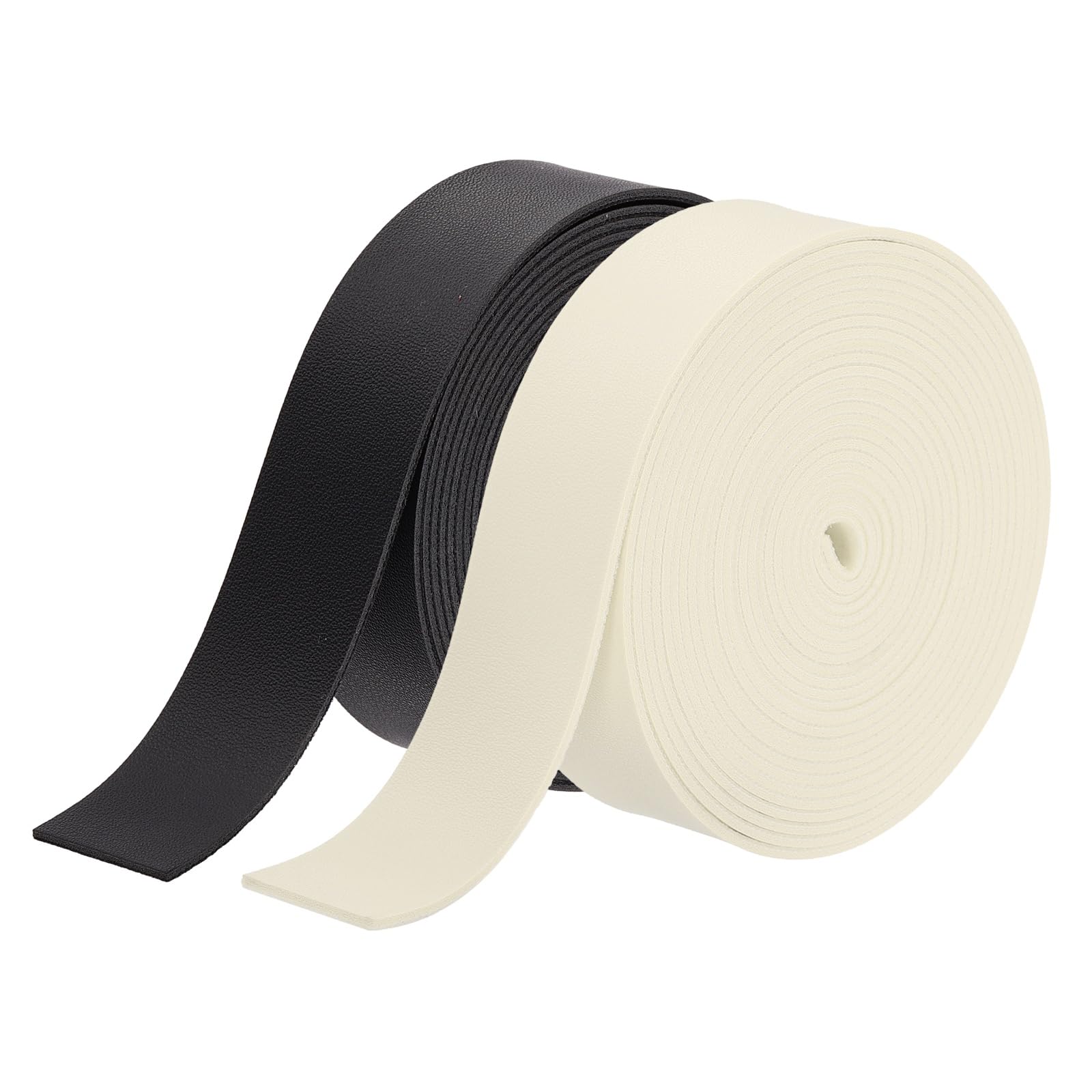 sourcing map 2Roll Faux Leather Straps, 1 Inch Wide 137.8 Inch Long PU Leather Strips Flat Cord for Clothing Bag Belt Making DIY Craft Projects (2mm Thick, Black/White)