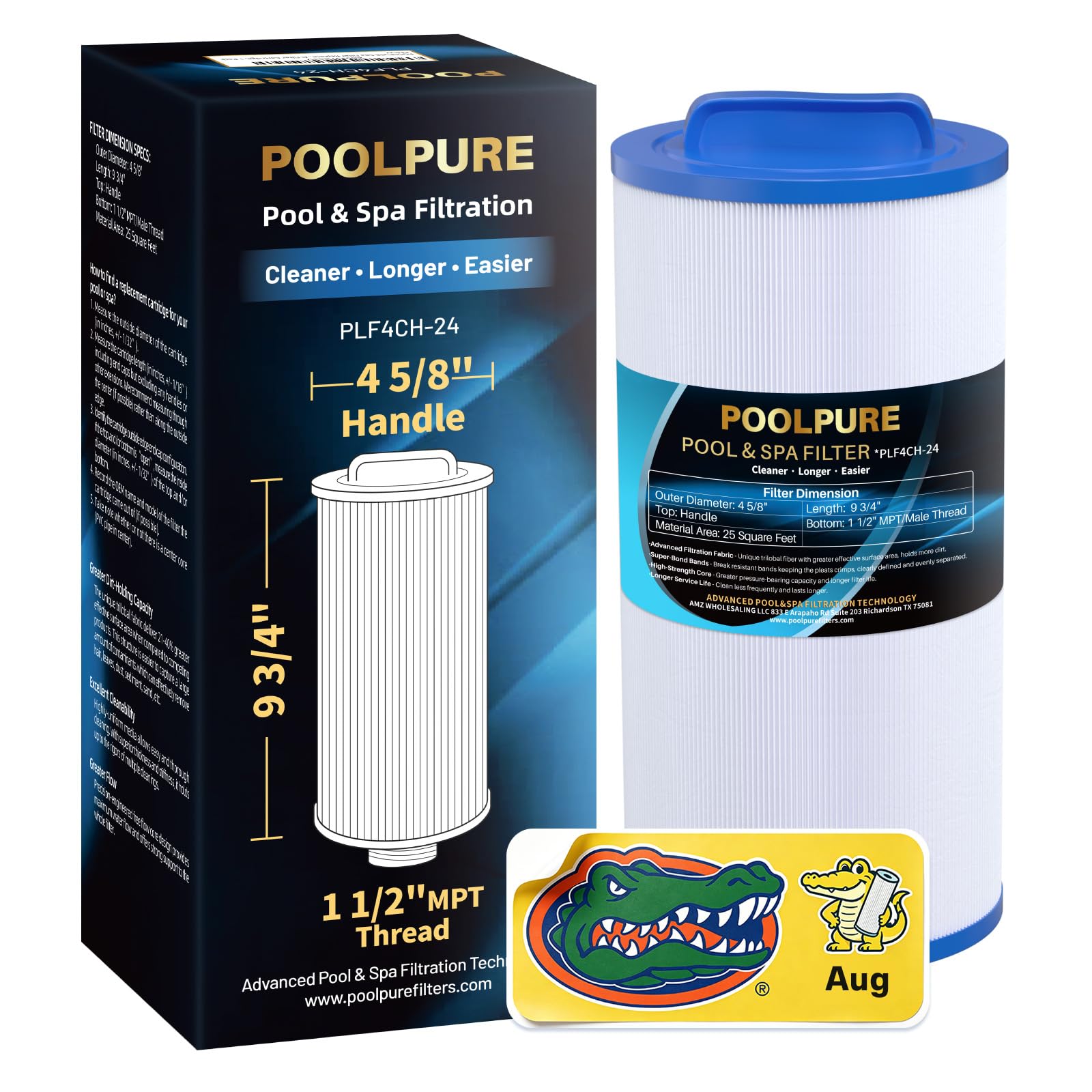 POOLPURE Filtre de Spa PLF4CH-24 remplace Pleatco PGS25P4, Unicel 4CH-24, Filbur FC-0131, 20254-238, SD-00004, PAS-1217, 12519, Gatsby 25, 25 m²