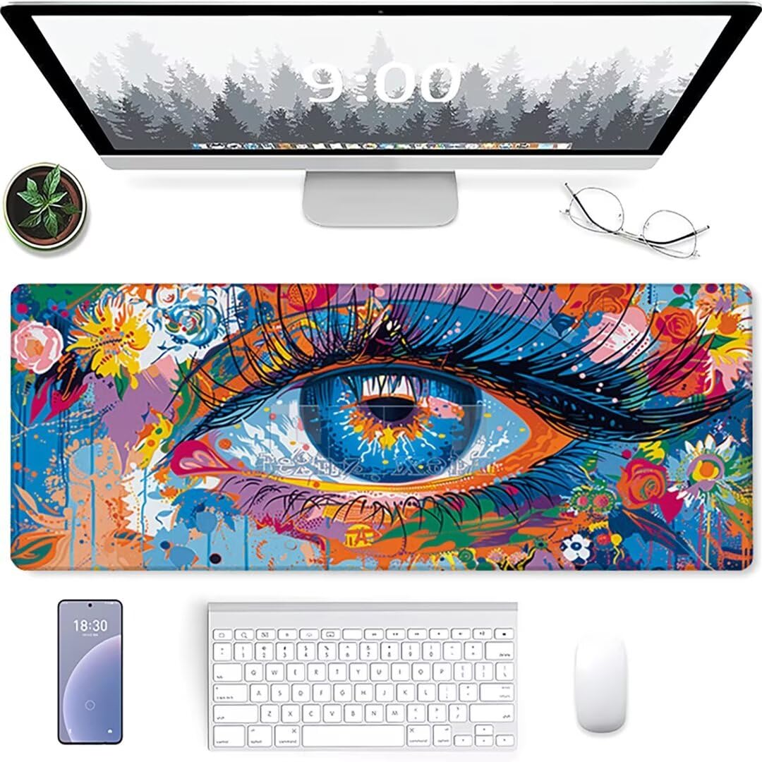 Excel Shortcut-Tasten-Mauspad - erweitertes großes 1200 x 600mm XL-Spickzettel-Gaming-Mauspad | PC-Büro-Tabellenkalkulation-Tastaturmatte | rutschfeste genähte Kante Farbe Auge