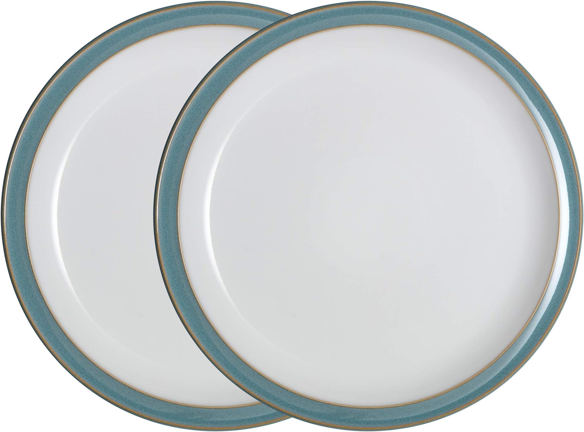 Denby - Azure Blue Dinner Plates Set of 2 - Dishwasher Microwave Safe Crockery 26.5cm - Blue, White Ceramic Stoneware Tableware - Chip & Crack Resistant Large Plates