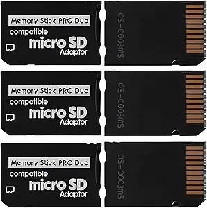 Skywin Memory Stick Pro Duo Adapter - 3 Pack Card Reader for PSP Memory Card Duo Adapter, Easy-to-Use Card Holder Compatible with PlayStation Card, Camera, or Handycam (Black)