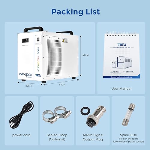 Miniatura 8 de Cloudray Enfriador de agua CW-5200 6L para grabador y corte con láser de CO2, enfriador de inmersión en frío, enfriador láser, enfriador de agua