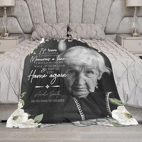 Miniatura 7 de Artsadd Manta conmemorativa personalizada con fotos por pérdida de madre, papá, abuela, hijo, hija en el cielo, mantas de memoria personalizadas,
