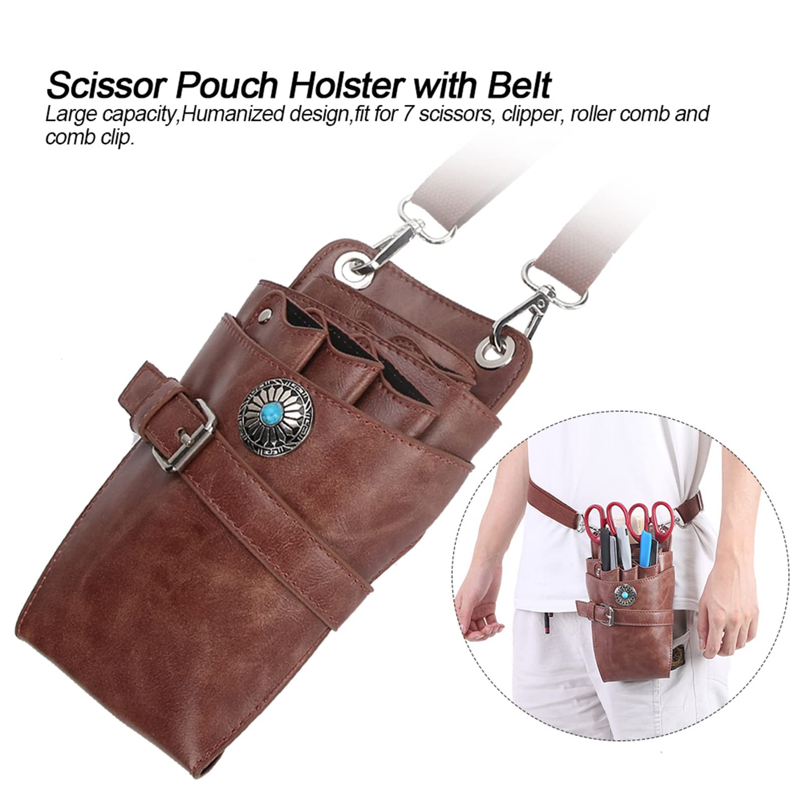 Scherenbeutel Holster, Retro-Leder-Friseurbeutel-Beutelhalter, Scherenkamm-Hüfttasche mit abnehmbarem Gürtel/Clip, für Scheren-Clipper-Rollenkamm-Clip/Barbershop-Friseursalon